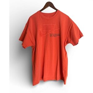 Nike Men's Orange T-Shirt featuring large fleece embroidered swoosh